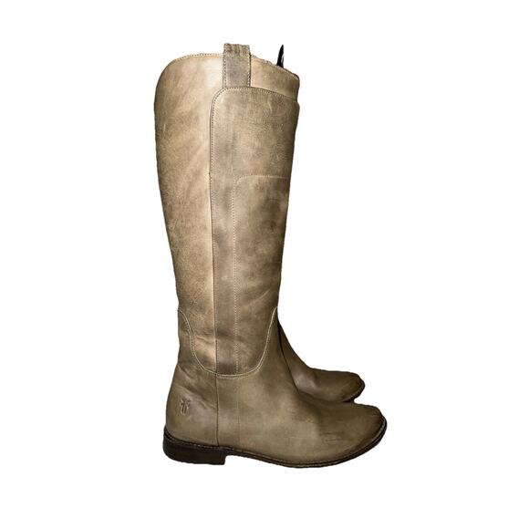 Frye Paige Size 7.5 Tall Knee High Equestrian Riding Boots Taupe Leather - Picture 2 of 11